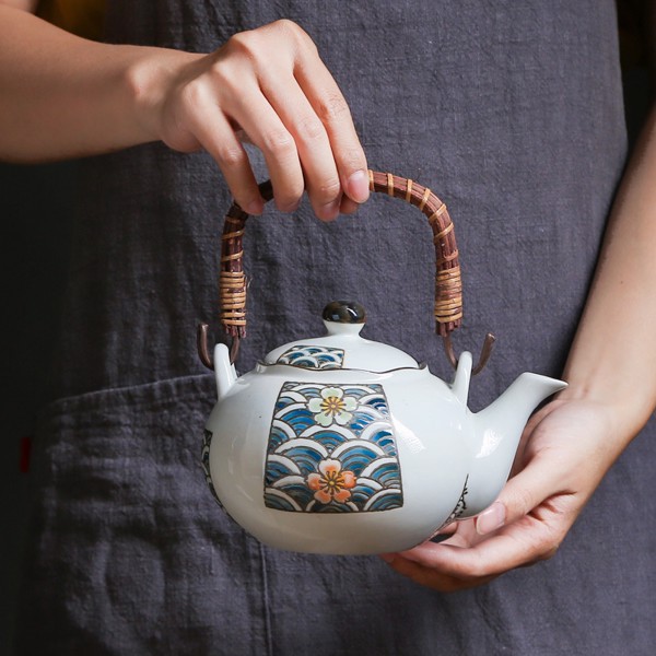 Ấm chén trà Tết Sóng Hoa - Set ấm trà sang trọng, set ấm trà bày phòng khách, set ấm trà decor