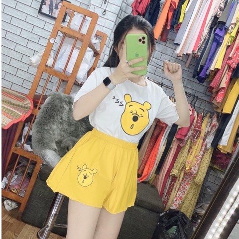 Kid's Home-Set mặc nhà nữ Gấu Pooh Vịt Đeo Nơ MT09