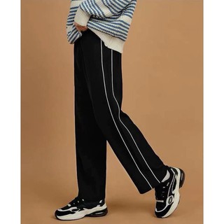basic track pants Quần thu đông nam,nữ ống suông,rộng 2 sọc chất umi dày dặn