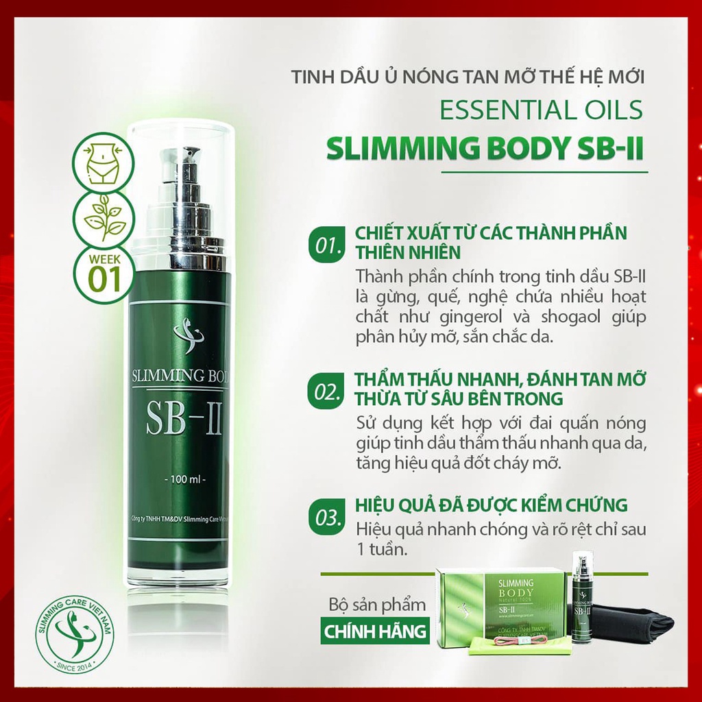 Slimming Body, Tinh dầu ủ nóng SLIMMING BODY SB-II Giảm eo hiệu quả, thẩm thấu nhanh không gây bỏng rát