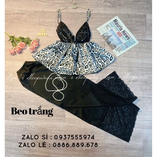 Bộ lụa quần dài phối áo beo ren
