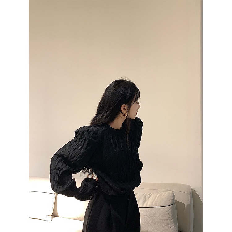 Áo Sơ Mi Tay Dài Dáng Rộng Màu Đen Thời Trang Mùa Thu 2022 Cao Cấp Cho Nữ