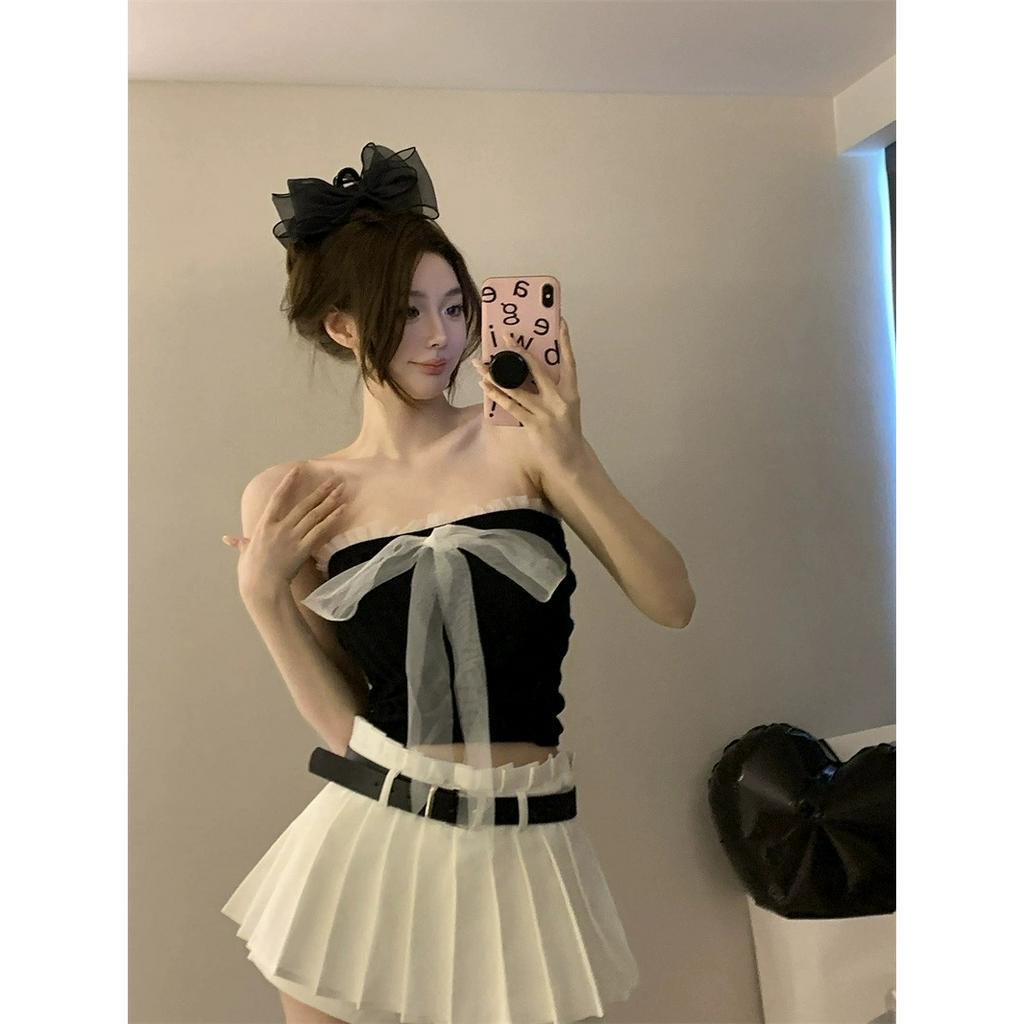 ZHELIHANGFEI Áo Ống Dệt Kim Trễ Vai Phối Dây Thắt Thời Trang Quyến Rũ Cho Nữ