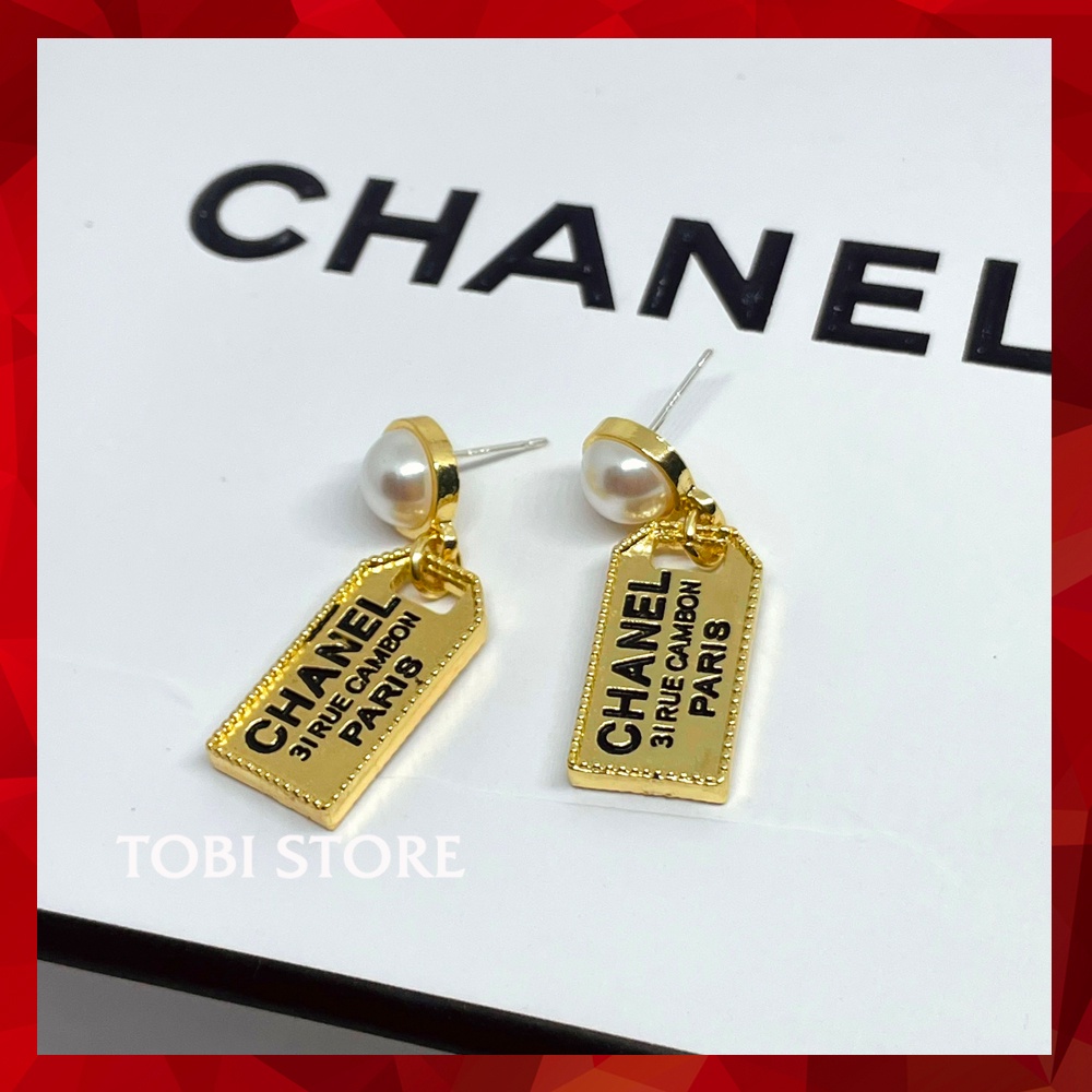 Bông tai nữ thương hiệu mạ vàng khắc chữ TB427 TOBI STORE