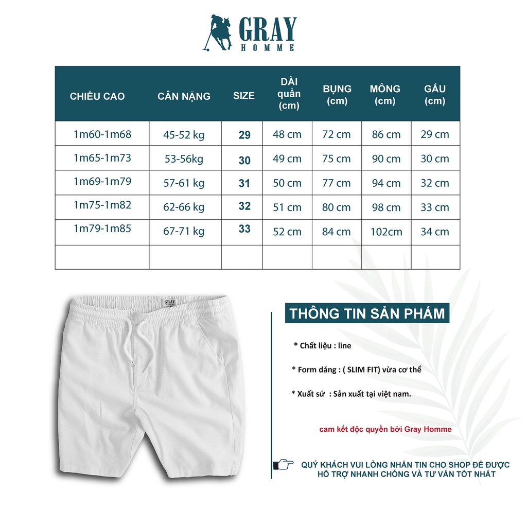 Quần Short Nam Cạp Chun Trẻ Trung, Nam Tính, Mêm, Nhẹ, Thoáng, Mặc đi biển GrayHomme (BI051-CK01)
