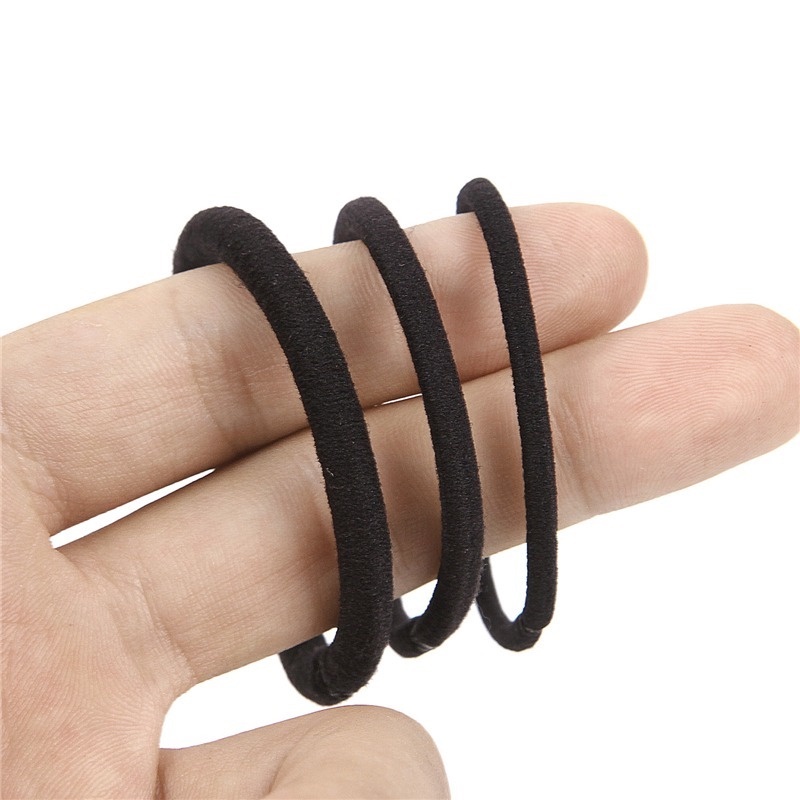 Bộ 50 dây thun cột tóc 3/ 4/ 6mm màu đen xinh xắn cho nữ