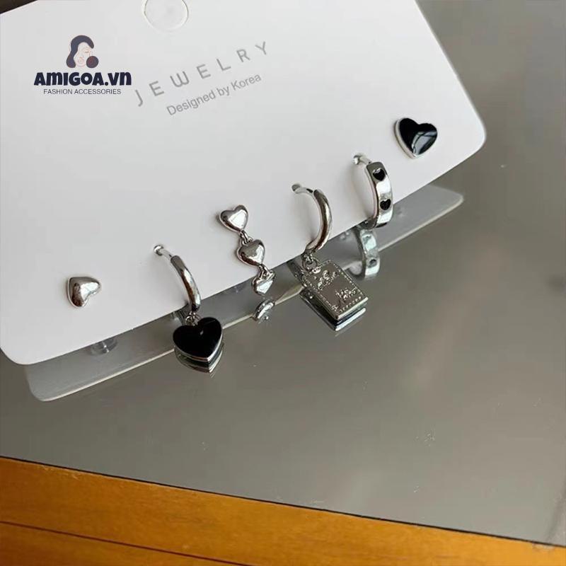 ✨✨Set 6 Khuyên Tai Hình Trái Tim Phong Cách Hàn Quốc