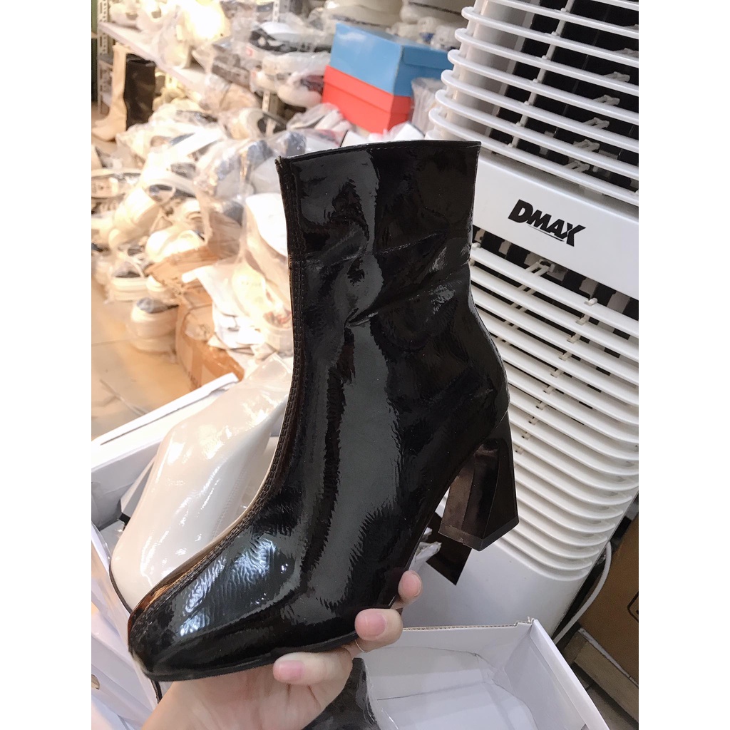 Bốt - boots thời trang nữ - da bóng - cổ lửng - khóa hông gót số 7