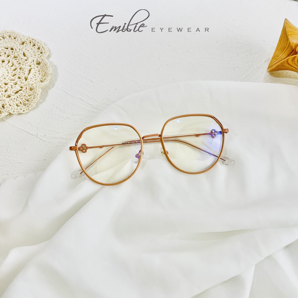 Gọng kính nam nữ bầu tròn kim loại bọc nhựa Emilie eyewear phụ kiện thời trang 2079