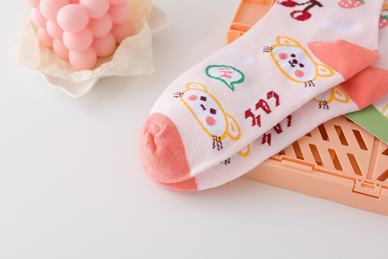 Happy Cartoon Women Crew Socks Cotton Cute Bears Rabbits Animals Tube Socks Korean Kwaii Ladies Mid-long Fruits Socks