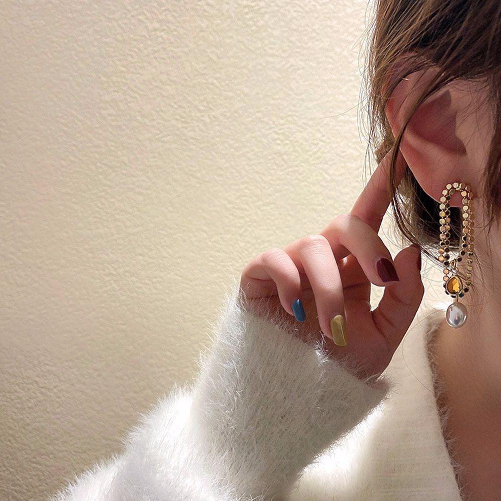 JARRED Bông Tai Hợp Kim Dáng Dài Kiểu Hình Học Đơn Giản Phong Cách Hàn Quốc