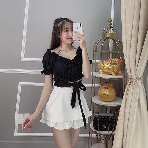 Áo nữ kiểu bánh bèo 2022 Hàn Quốc, áo croptop nữ tay ngắn ôm body đẹp siêu xinh