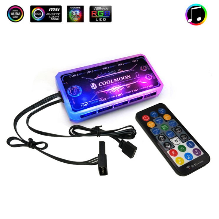 Bộ 6 Quạt Tản Nhiệt, Fan Case Coolmoon V1 Led RGB Digital - Kèm Bộ Hub Sync Main, Đổi Màu Theo Nhạc