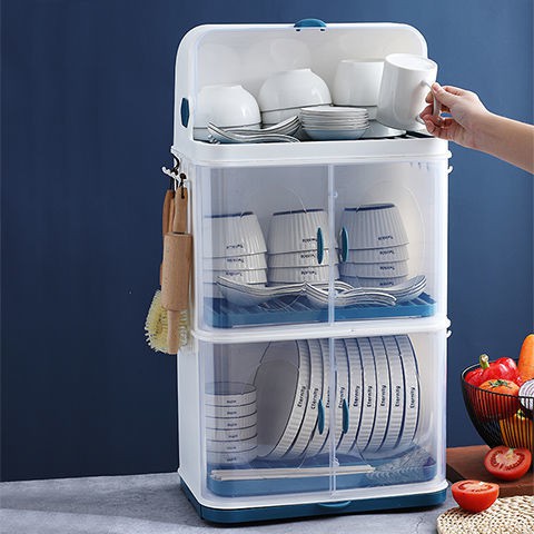 Đồ dùng nhà bếp & Phòng ăn♘Giá để bộ đồ ăn nhà bếp, hộp đựng ăn, chống bụi có nắp, bát đĩa thoát nước, mặt bàn