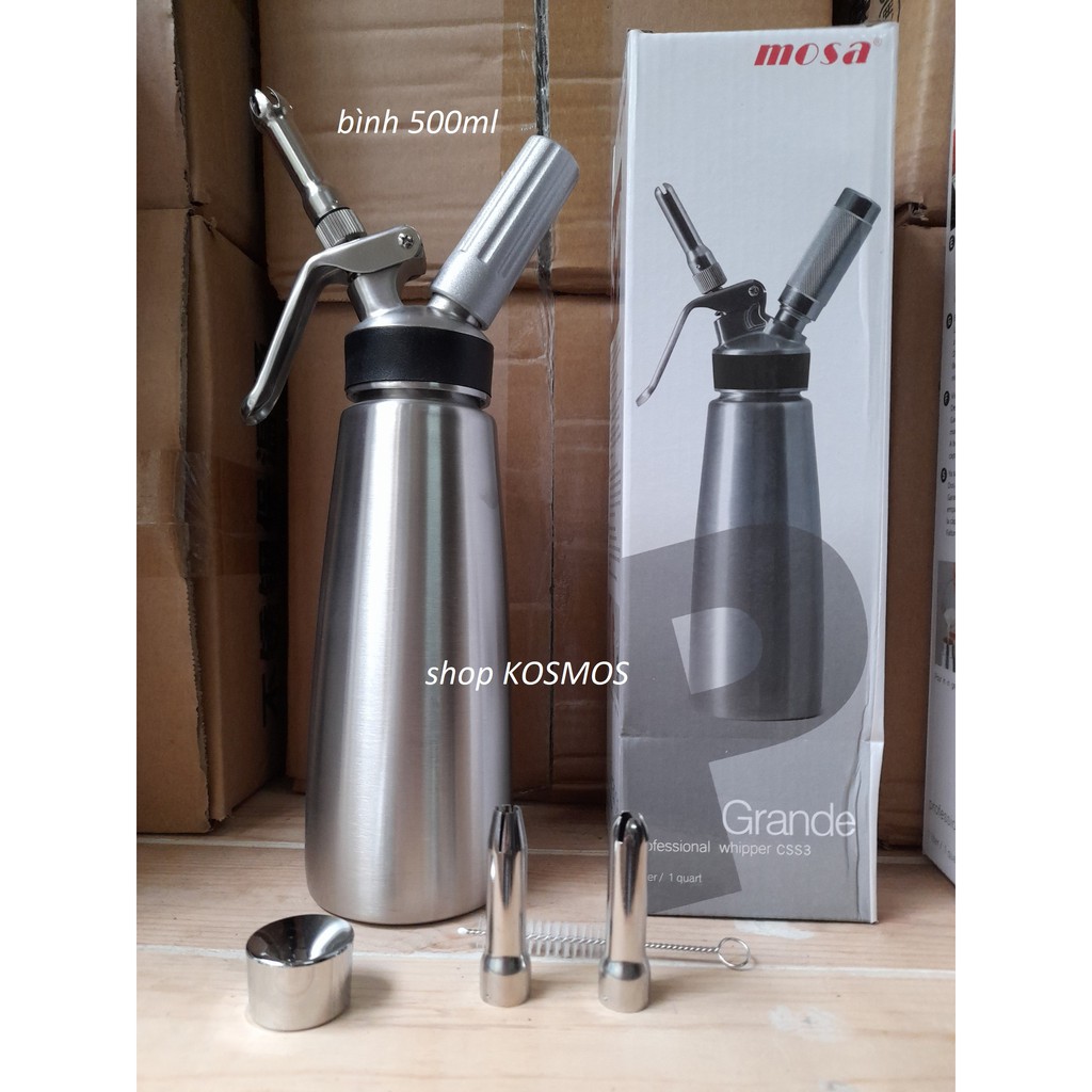 Bình xịt kem tươi Mosa vòi inox 500ml - 1000ml (tặng ngay công thức đá xay khi mua hàng)