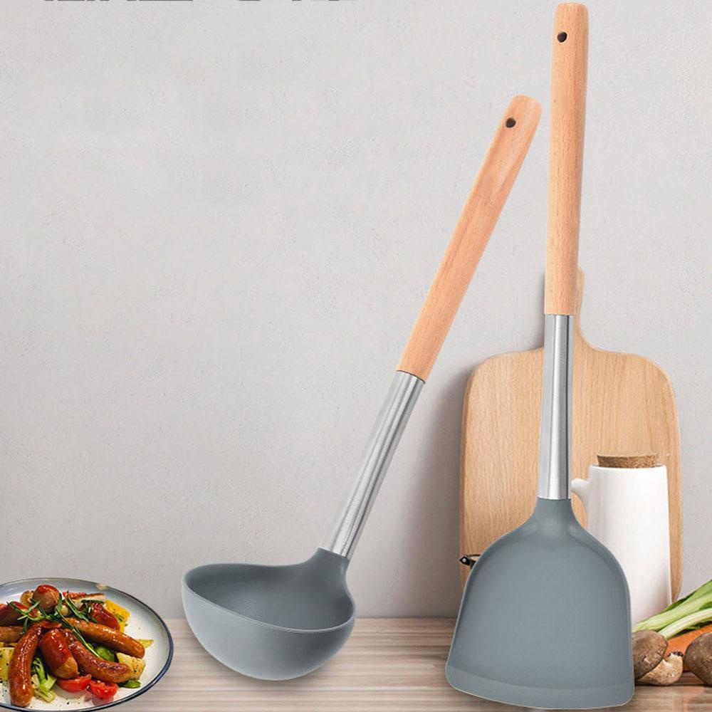 Muỗng Nấu Ăn Cán Gỗ Chống Dính Tiện Dụng Cho Nhà Bếp