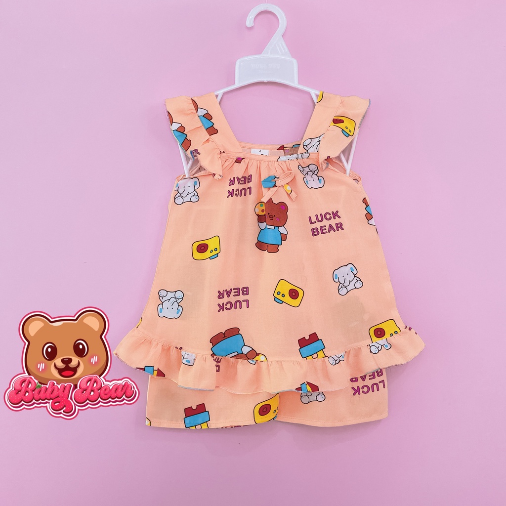 Đồ bộ bé gái, bộ tole dây cho bé vải lanh ít nhăn, tole 2 da cao cấp 8-48kg Baby Bear