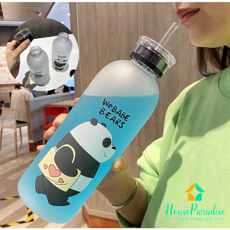 Cốc Nước Nhựa Dung Tích Lớn 1000ml Có Ống Hút Phong Cách Hàn Quốc Dễ Thương Tiện Lợi Cho Học Sinh