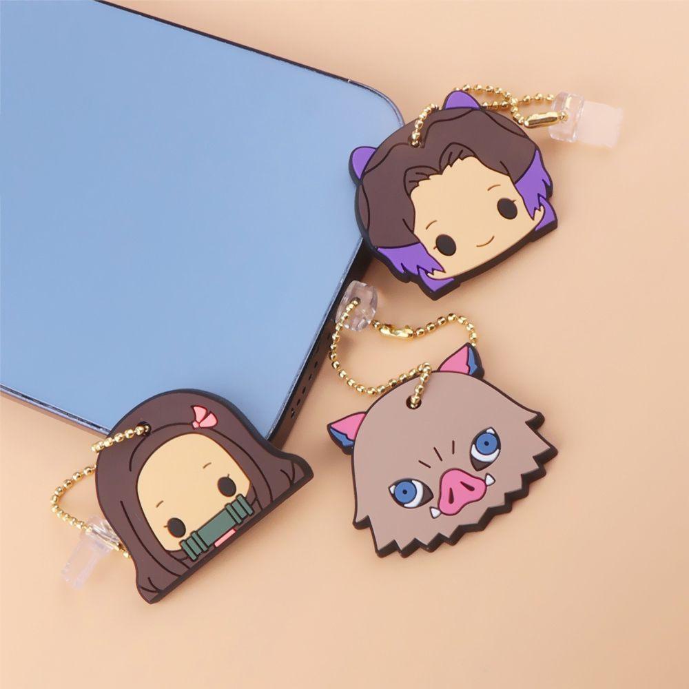 Nút bịt cổng sạc điện thoại thông minh USB chống bụi bẩn bảo vệ thiết kế anime Demon Slayer đáng yêu thích hợp cho iOS