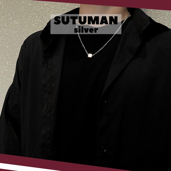 [GIAO HỎA TỐC] Dây chuyền Harajuku mặt vòng cổ hình vuông khối thương hiệu SUTUMANsilver