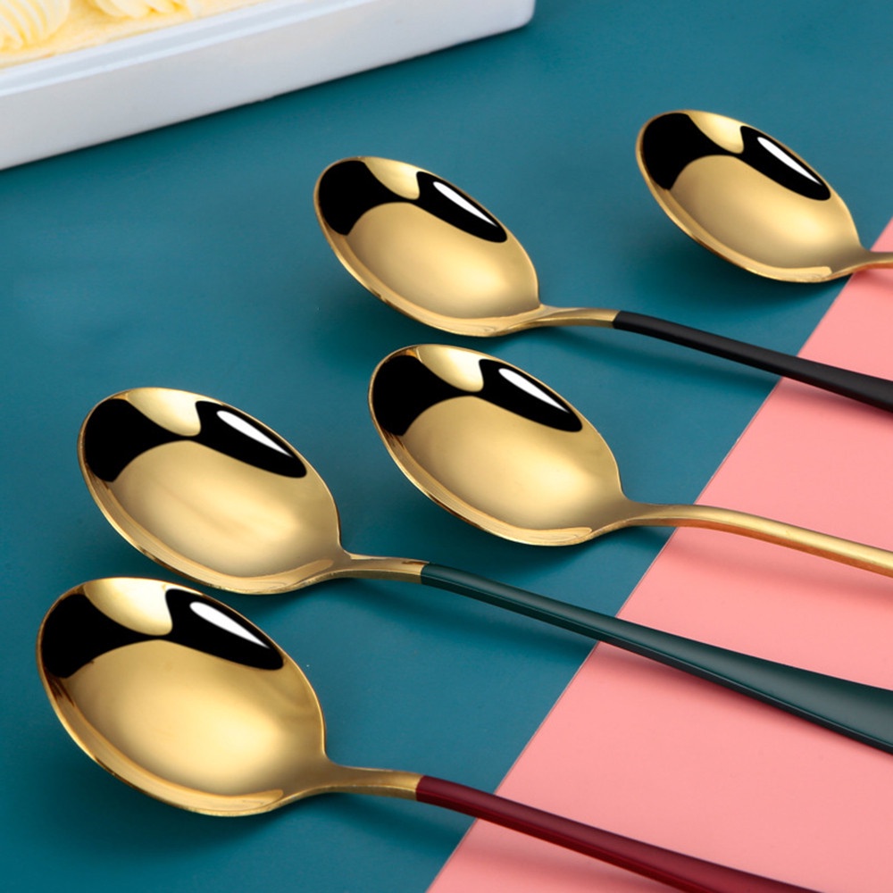 Muỗng Múc Canh / Bánh Tráng Miệng Bằng Thép Không Gỉ Dày Dặn Có 6 Màu 15cm