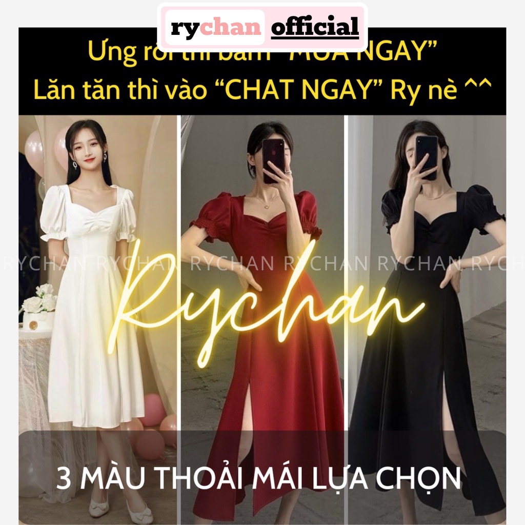 Đầm Dáng Xoè Midi Nhún Ngực Xẻ Tà, Đầm Đen Quyến Rũ Cúp Ngực - DX0103