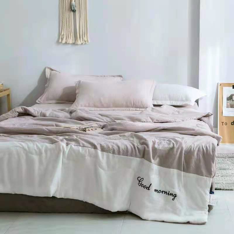 set chăn đũi kẻ, đũi silk morning về hàng chất mát mịn