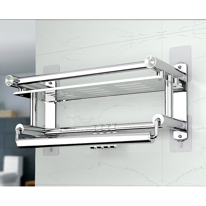 ┇❀Kệ Inox SUS304 2 tầng treo đồ nhà tắm, kệ dính tường chịu lực kèm bộ vít nở lắp đặt không cần khoan - BH 1 Đổi