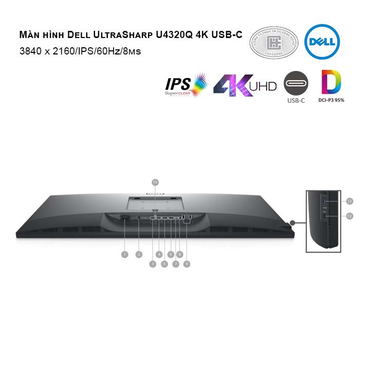 Màn hình Dell UltraSharp U4320Q 4K USB-C (3840 x 2160/IPS/60Hz/8 ms) - Hàng Chính Hãng