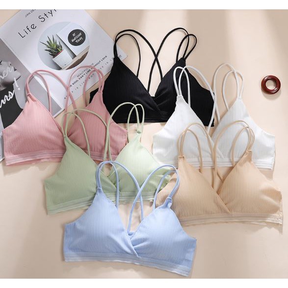 Áo ngực bra nữ len tăm 4 dây thể thao nâng ngực -  Áo lót bralette tập gym coton mềm không gọng mút mỏng YLY17