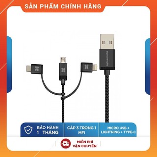 Cáp sạc 3 trong 1 micro usb + type c + lightning promate unilink-trio-hàng chính hãng