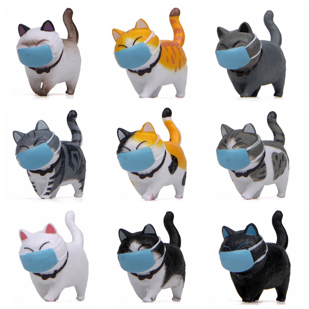 DAPHNE Micro Landscape Cartoon Cat Figurine Simulation Model Wearing Face Cover With protection Gift Desktop Ornament Funny Design Dollhouse Decoration Mini Kitten Statue