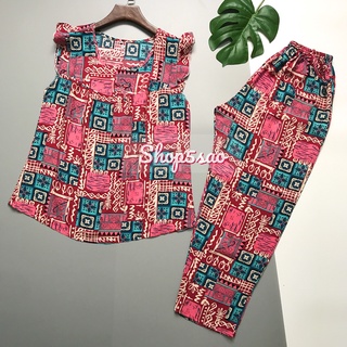 Đồ bộ lanh (tole) mặc nhà nữ SHOP5SAO quần dài áo cánh tiên [CÓ BIGSIZE] (56-80kg)
