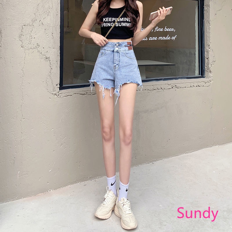 Quần Short Denim Lưng Cao Ống Rộng Plus Size Thời Trang Mùa Hè Dành Cho Nữ
