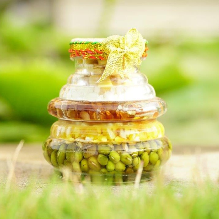 Ngũ cốc phong thủy tháp ba tầng MAY MẮN đặt bàn - Cao 7cm