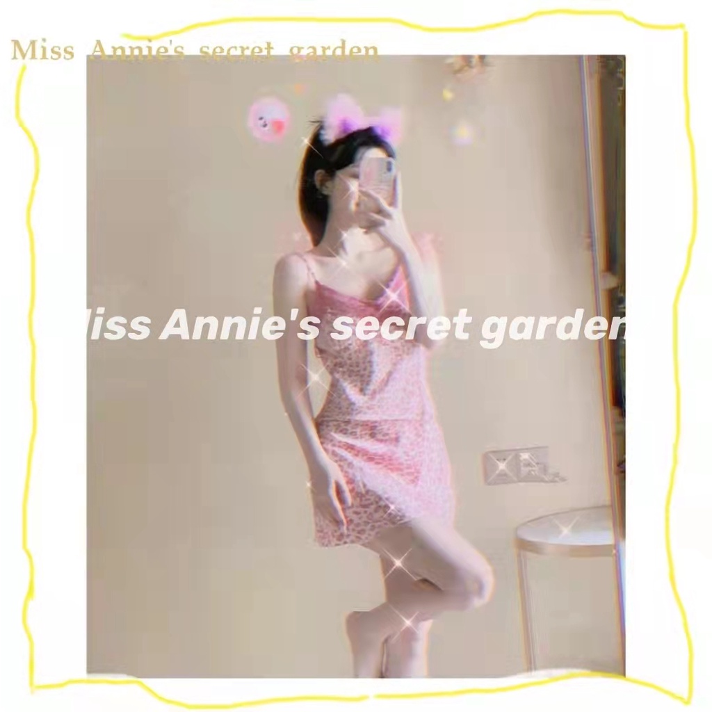 Không mút đệm ngực🌺Váy ngủ sexy🌺2 dây mẫu beo hồng thần thánh siêu xinh ren ngực cao cấp+Quần lót 40-65kg---005