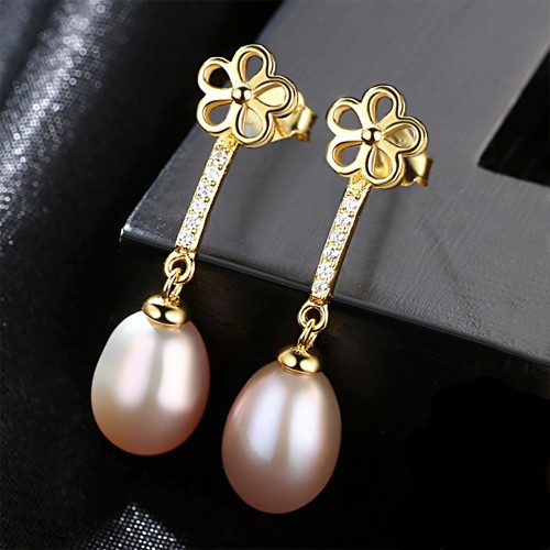 Bông Tai Bạc Thời Trang Thiết Kế Hình Hoa Đính Kèm Hạt Pearl Sang Trọng B-2332-Trang Sức Bảo Ngọc Jewelry