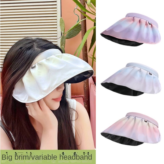 Mũ Chống Nắng Vành Rộng Hở Chóp Có Keo Dán Màu Đen Chống Tia Cực Tím Phong Cách Mới Mùa Hè Đi Biển Cho Nữ