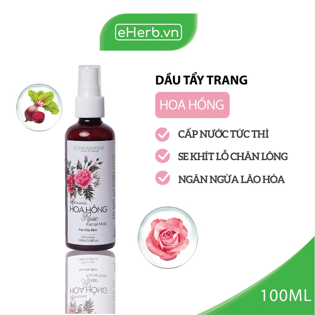 Xịt Khoáng Hoa Hồng Cấp Nước Tức Thì, Làm Dịu Da & Cân Bằng Độ Ẩm MILAGANICS 100ml (Chai)