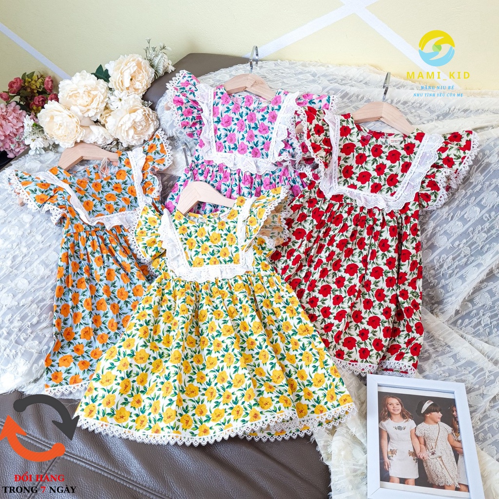 váy lolita cho bé hoa hồng, tay cánh tiên siêu xinh 12-25kg ,Mamikid
