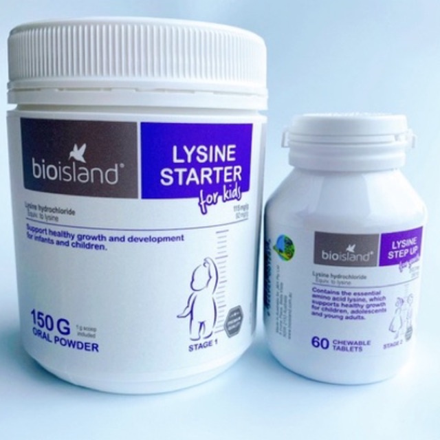 [Mẫu mới] Bột tăng chiều cao Bioisland Lysine starter for kids 150gr và Bioisland Lysine step up for youth 60 viên Úc