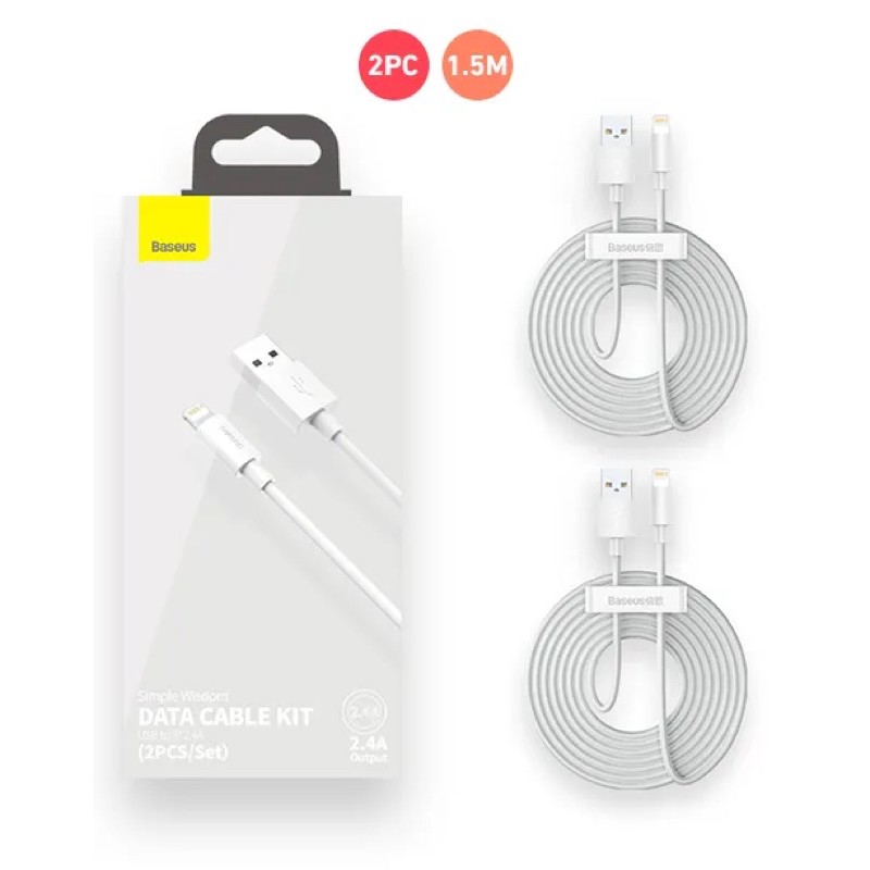 ✅Combo 2 Sợi Cáp Sạc iPhone Baseus Simple Wisdom Data Cable Kit, USB to Lightning, Sạc Nhanh 2.4A, Dây Cáp Dài 1.5M