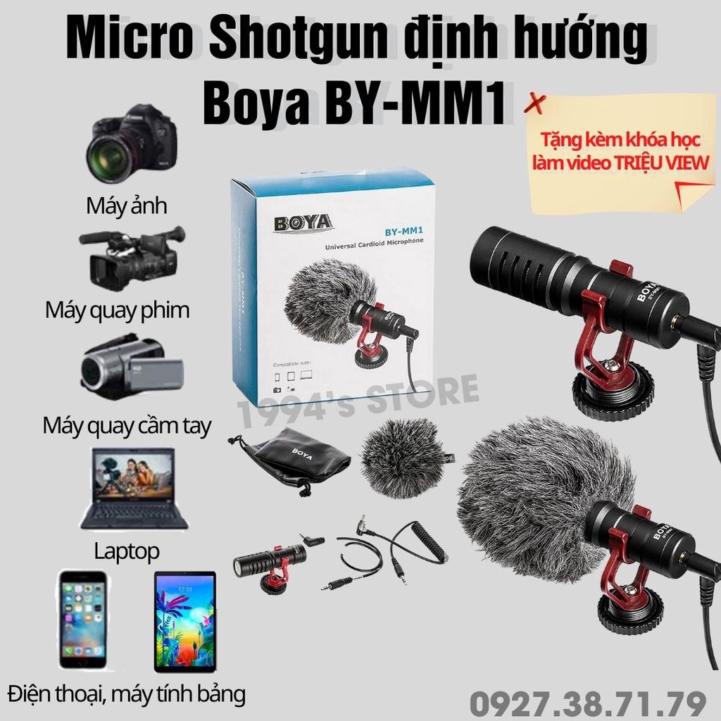 (CÓ SẴN) MIC Thu Âm BOYA BY-MM1 Cho Máy Ảnh DSLR, Mirroless, Smartphone, Action Cam, Gopro, DJI Pocket, DJI Action ...