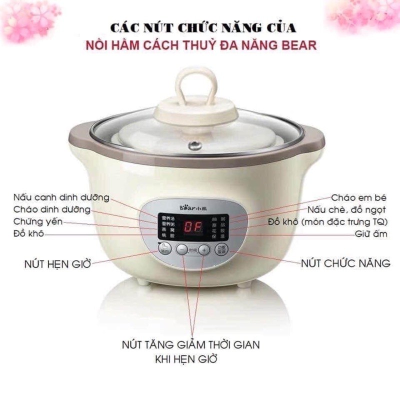 NỒI NẤU CHÁO, NINH, HẦM, HẤP CÁCH THUỶ 4 IN 1 BEAR loại 1,6L 1 Thố PAS Bị Vỡ nắp sứ
