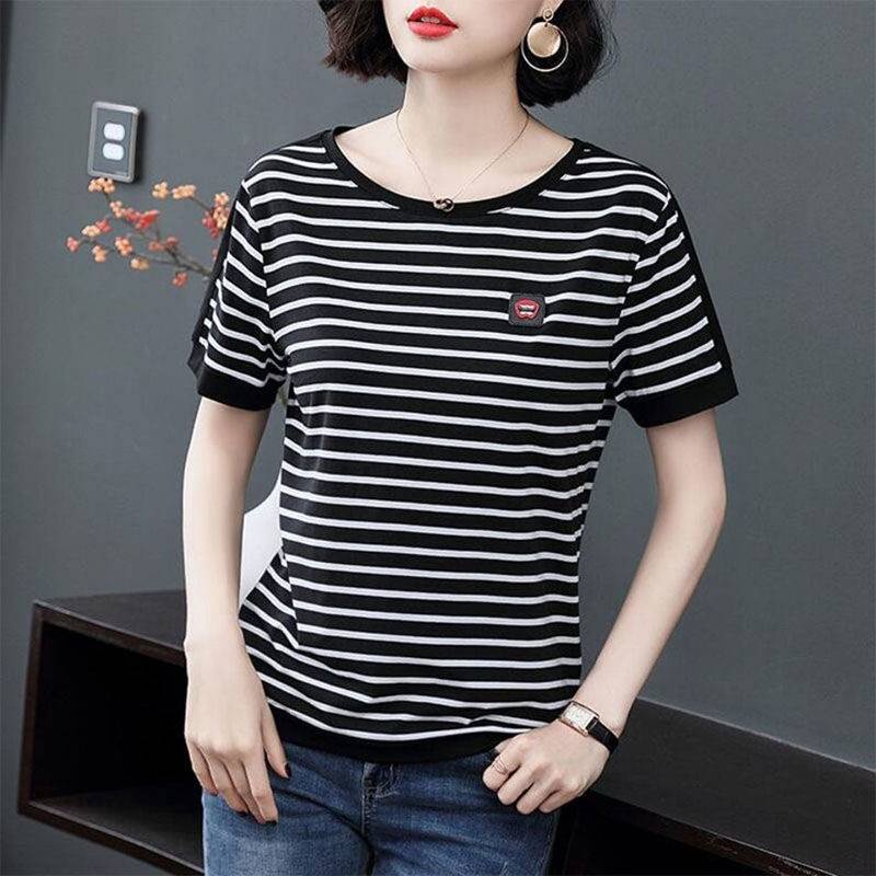 [ Mã 11FASHIONSALE1 giảm 10K đơn 50K ] Áo thun cotton tay ngắn dáng rộng có size lớn thanh lịch cho nữ trung niên | BigBuy360 - bigbuy360.vn