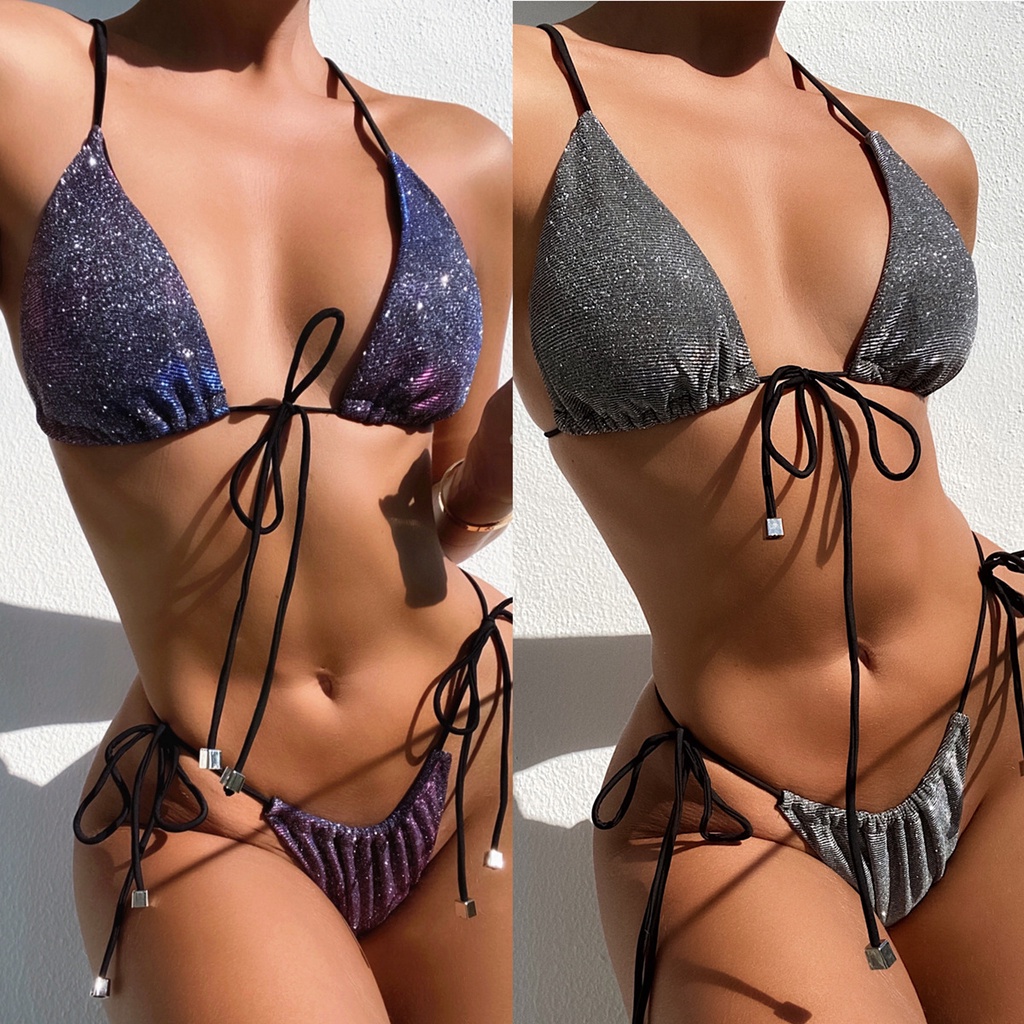 DUNEA Bộ đồ bơi bikini ánh kim quyến rũ thời trang cho nữ