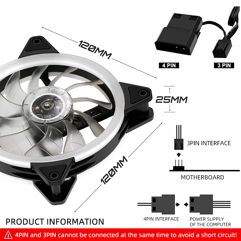 Quạt tản nhiệt có đèn LED màu cầu vồng kích thước 120mm 12cm dành cho PC