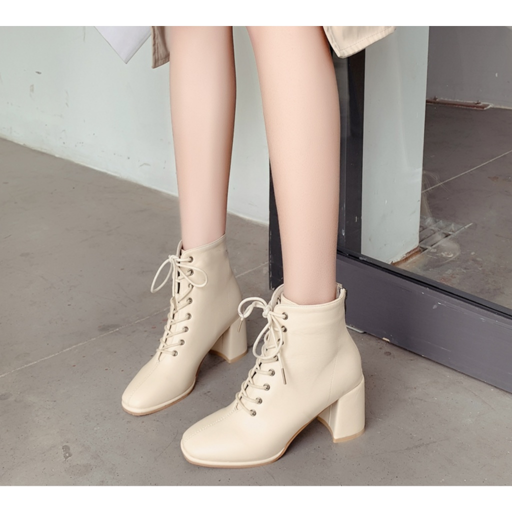 Bốt Nữ Cao Gót 6 Phân Mũi Vuông Gót Vuông