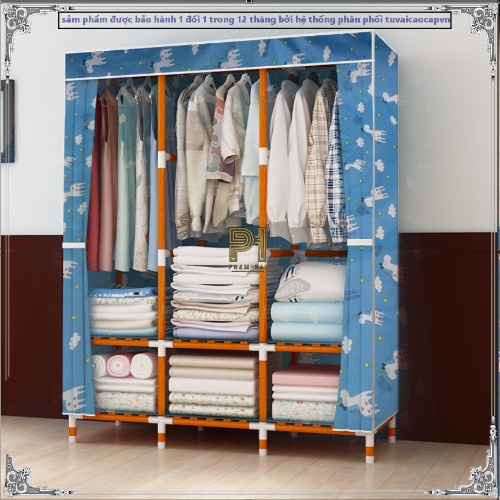 Tủ Quần Áo vải khung gỗ loại thường việt nam tủ đựng quần áo 3 buồng Khung gỗ bọc nhựa chống ẩm mốc gỗ bọc loại rẻ