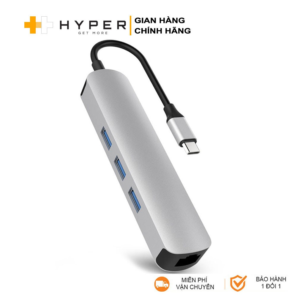 Cổng chuyển HyperDrive 4k HDMI 6-in-1 USB-C Hub cho Macbook, Ultrabook &amp; USB-C Devices - Lan - HD233B - Hàng Chính Hãng